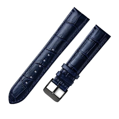 AZSHIW Lederarmband, universelles Lederarmband, kompatibel mit Citizen Tissot-Armband, 14 16 18 20 mm, 21 m, 22 mm, 23 mm(Blue black buckle,23mm) von AZSHIW
