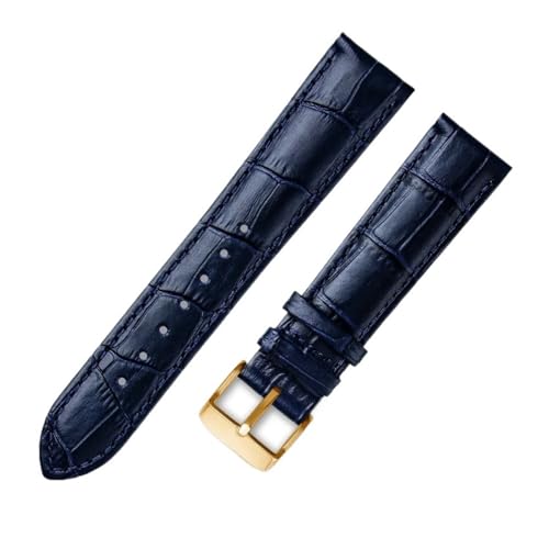 AZSHIW Lederarmband, universelles Lederarmband, kompatibel mit Citizen Tissot-Armband, 14 16 18 20 mm, 21 m, 22 mm, 23 mm(Blue gold buckle,21mm) von AZSHIW