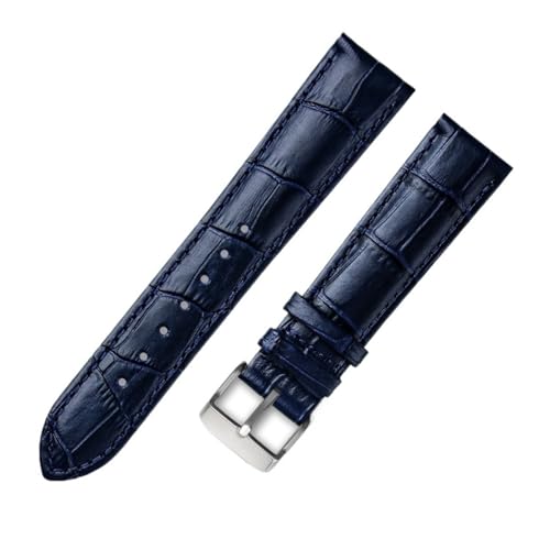 AZSHIW Lederarmband, universelles Lederarmband, kompatibel mit Citizen Tissot-Armband, 14 16 18 20 mm, 21 m, 22 mm, 23 mm(Blue silver buckle,23mm) von AZSHIW