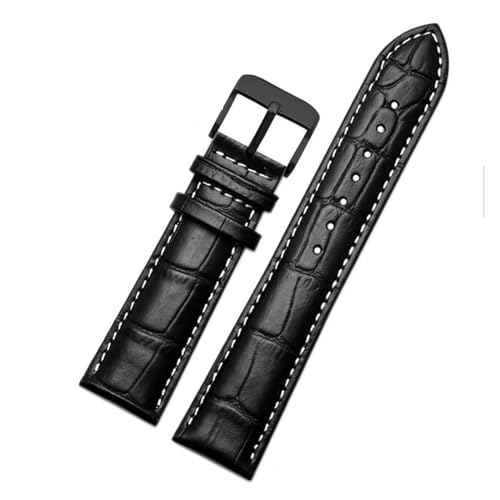 AZSHIW Lederarmband kompatibel mit Armani-Uhrenarmband Ar1605 1637 2480 Herren- und Damen-Rindslederarmband-Zubehör 18 20 mm(Black White-Black-K1,23mm) von AZSHIW