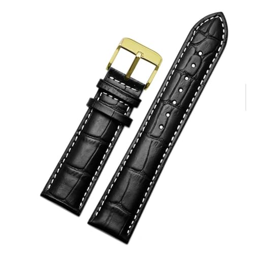AZSHIW Lederarmband kompatibel mit Armani-Uhrenarmband Ar1605 1637 2480 Herren- und Damen-Rindslederarmband-Zubehör 18 20 mm(Black White-Gold-K1,20mm) von AZSHIW