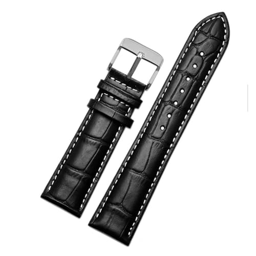 AZSHIW Lederarmband kompatibel mit Armani-Uhrenarmband Ar1605 1637 2480 Herren- und Damen-Rindslederarmband-Zubehör 18 20 mm(Black White-Steel-K1,21mm) von AZSHIW