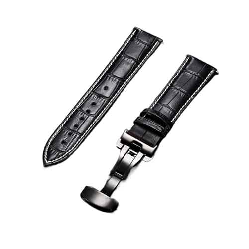 AZSHIW Lederarmband mit automatischer Schmetterlingsschnalle, kompatibel mit 18 mm, 20 mm, 22 mm, 24 mm, Ersatzarmband for Herrenuhren(Black black W,22mm) von AZSHIW