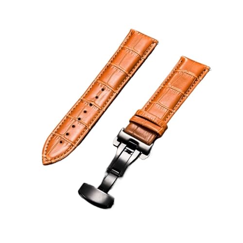 AZSHIW Lederarmband mit automatischer Schmetterlingsschnalle, kompatibel mit 18 mm, 20 mm, 22 mm, 24 mm, Ersatzarmband for Herrenuhren(Black orange,24mm) von AZSHIW