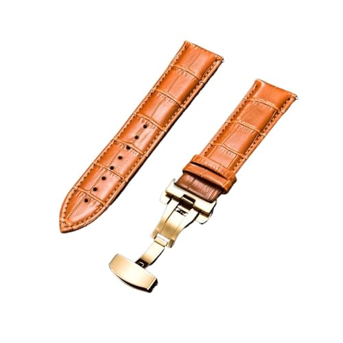 AZSHIW Lederarmband mit automatischer Schmetterlingsschnalle, kompatibel mit 18 mm, 20 mm, 22 mm, 24 mm, Ersatzarmband for Herrenuhren(Gold orange,22mm) von AZSHIW