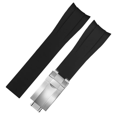 AZSHIW Silikon-Gummi-Armband 20 mm 21 mm Kompatibel mit Rolex-Uhrenarmband Tauchen Wasserdichtes Armband Verhindern Sie Staub Großhandel Armbandband(Black silver buckle,20mm) von AZSHIW