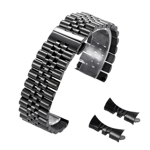 AZSHIW Uhrenarmband aus Edelstahl mit gebogenem Ende, 18 mm, 20 mm, 22 mm, massives Metallband, kompatibel mit Rolex, kompatibel mit Handgelenksarmbändern mit Schmetterlingsschnalle(Black,22mm) von AZSHIW