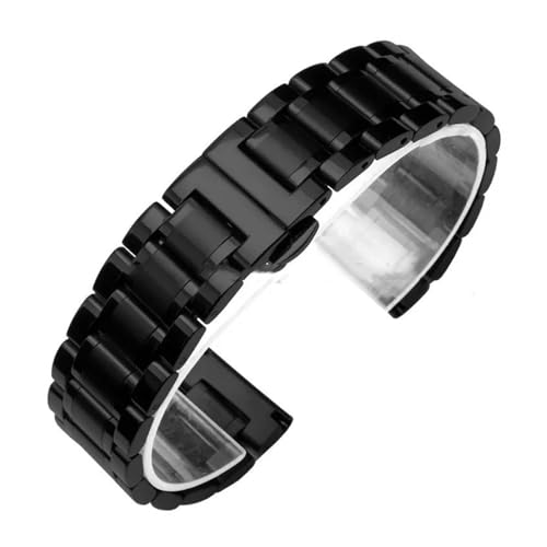 AZSHIW Universalarmband aus massivem Edelstahl mit gebogenem Ende, 12/13/14/15/16/17/18/19/20/21/22/23/24 mm, Uhrenarmbänder kompatibel mit Tissot Butterfly-Verschluss(Black,14mm) von AZSHIW