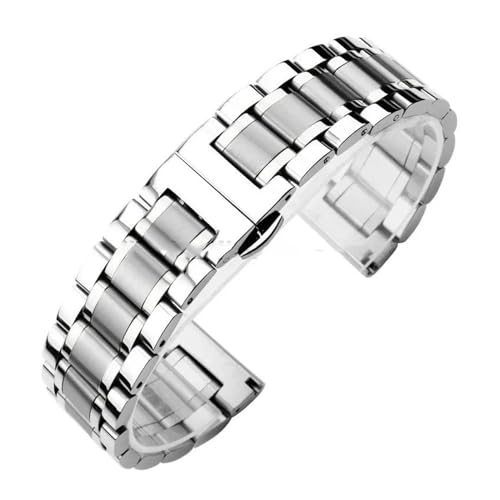 AZSHIW Universalarmband aus massivem Edelstahl mit gebogenem Ende, 12/13/14/15/16/17/18/19/20/21/22/23/24 mm, Uhrenarmbänder kompatibel mit Tissot Butterfly-Verschluss(Silver,22mm) von AZSHIW