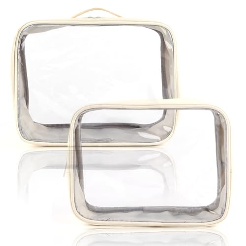 AZURAOKEY 2 Stück Kosmetiktasche mit großer Kapazität for Damen, PU-Make-up-Tasche, transparente Kosmetiktasche, wasserdichte Outdoor-Reisetasche von AZURAOKEY