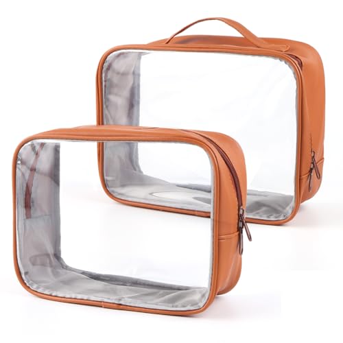 AZURAOKEY 2 Stück Kosmetiktasche mit großer Kapazität for Damen, PU-Make-up-Tasche, transparente Kosmetiktasche, wasserdichter Kulturbeutel mit Reißverschluss von AZURAOKEY