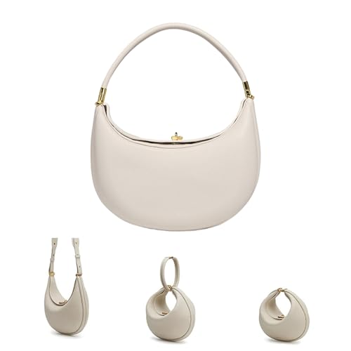 AZURAOKEY 3-in-1-Leder-Halbmond-Tasche für Damen, Designer-Handtaschen mit Haspenverschluss, stilvolle trendige Halbmond-Tasche für Damen, Weiß von AZURAOKEY