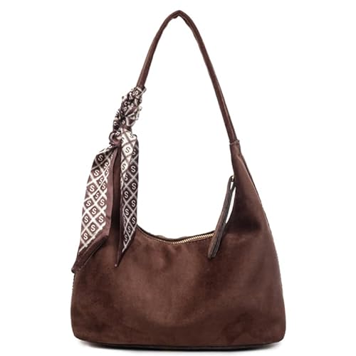 AZURAOKEY Braune Wildleder-Geldbörsen for Frauen Slouchy Leder Hobo Tasche Chic Avarm Bag 2025 Herbst Winter Wildleder Handtaschen von AZURAOKEY