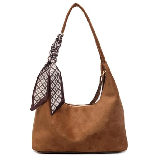 AZURAOKEY Braune Wildleder-Geldbörsen for Frauen Slouchy Leder Hobo Tasche Chic Avarm Bag 2025 Herbst Winter Wildleder Handtaschen von AZURAOKEY