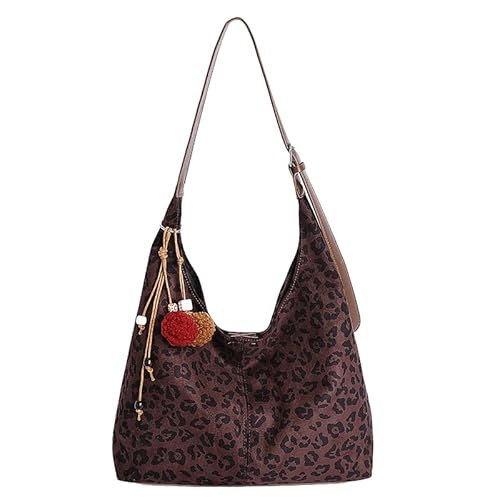 AZURAOKEY Braune Wildledertaschen for Damen 2025, Lässige Damen-Wildleder-Schultertasche mit Anhänger for den Winter und Herbst 2025, stilvolle Handtaschen for die kalte Jahreszeit von AZURAOKEY