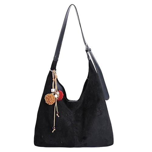 AZURAOKEY Braune Wildledertaschen for Damen 2025, Lässige Damen-Wildleder-Schultertasche mit Anhänger for den Winter und Herbst 2025, stilvolle Handtaschen for die kalte Jahreszeit von AZURAOKEY