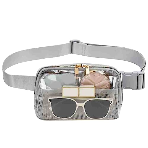 AZURAOKEY Clear Fanny Pack Stadion Approved - Women Shoulder Bag Waterproof Transparent Waist Bag, Clear Purse Adjustable Belt Crossbody Bag Bum Bag for Hiking, Running, Travel, Concert, GRAU, modisch von AZURAOKEY