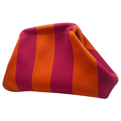AZURAOKEY Damen Colorblock Knödeltasche Kontrastfarbe Stricken Knödel Clutch Casual Colorblock Tasche Sommer Strand Tasche, Orange & Lila Streifen von AZURAOKEY