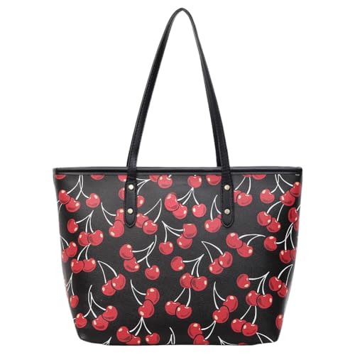 AZURAOKEY Frauen Leder Obst -Umhängetasche Großer Einkaufstasche Top Grifftasche (schwarze Kirsche) von AZURAOKEY