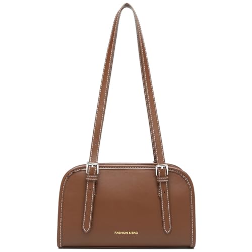 AZURAOKEY Frauen Leder Umhängetasche Feste Farbe Trendige Schulterhandtasche for die Arbeit (Kaffee) von AZURAOKEY