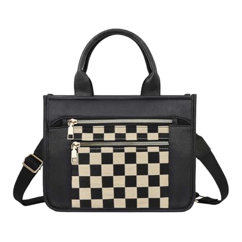 AZURAOKEY Frauen Leinwand karierte Tasche täglich Pendeltasche Chic Hobo Bag (schwarz) von AZURAOKEY