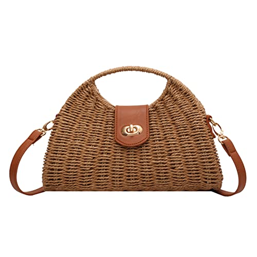 AZURAOKEY Frauen Taschen mit Top-Griff Sommer Woven Weibliche Einkaufstasche Handgemachte Mode Urlaub Casual Einfache Elegante Dame Stroh Tasche von AZURAOKEY