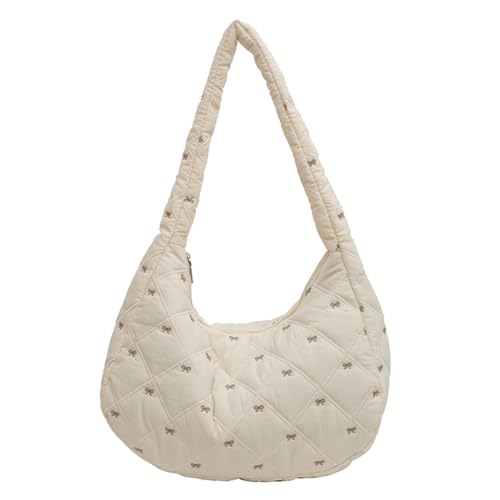 AZURAOKEY Frauen gesteppte Umhängetasche Bogen Muster Puffer Tasche Handtasche Puffy Top Griff Beutel gestailte Polstertasche Damen Pendelbeutel von AZURAOKEY