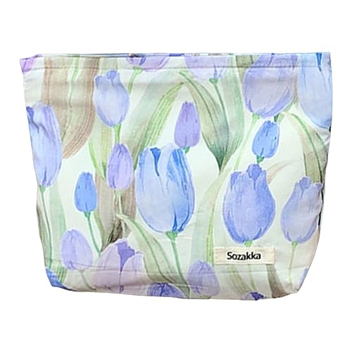 AZURAOKEY Make-up-Tasche mit Blumenmuster for Frauen mit Reißverschluss, ästhetische Make-up-Tasche mit Blumenmuster, tragbar, niedliche Make-up-Tasche for Geldbörse, Hautpflege-Tasche, von AZURAOKEY