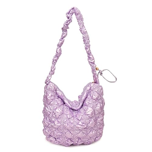 AZURAOKEY Nylon gestepptes Umhängetasche Top-Griff Hobo Bag Bubble Bag for Frauen (lila) von AZURAOKEY