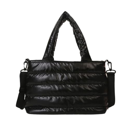 AZURAOKEY Puffer Tote Bag for Damen, gesteppte Baumwolle gepolsterte Designer-Handtasche, Winter Daunen gepolsterte Umhängetasche, Abschnitt F-schwarz, 355.00x240.00x155.00mm/13.98x9.45x6.1inch von AZURAOKEY