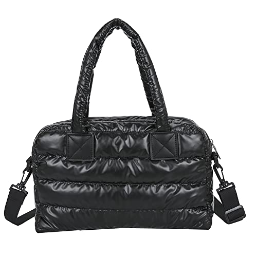 AZURAOKEY Puffer Tote Bag for Damen, gesteppte Baumwolle gepolsterte Designer-Handtasche, Winter Daunen gepolsterte Umhängetasche, Schwarz, 33CM*21CM*12CM von AZURAOKEY