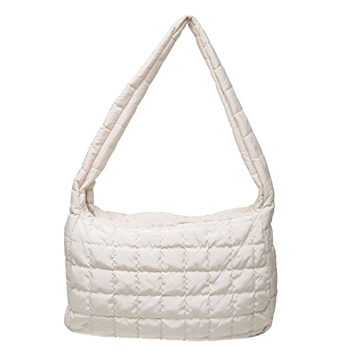 AZURAOKEY Puffer Tote Bag for Frauen, gesteppte Baumwolle gepolsterte Designer-Handtasche, Herbst Winter Vintage Nylon Große Crossbody-Taschen, Weiss/opulenter Garten, 40CM*35CM*11CM von AZURAOKEY