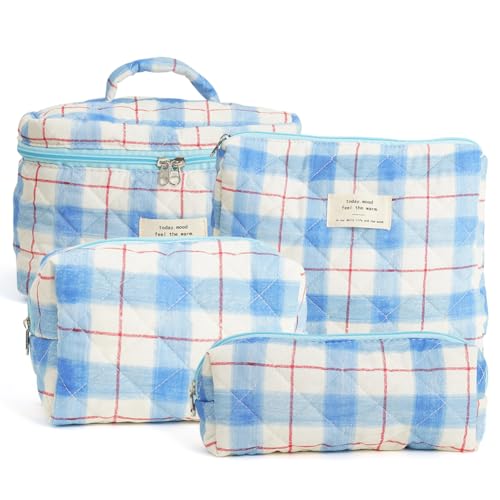 AZURAOKEY Reise-Make-up-Tasche for Damen, Gesteppte Kosmetiktasche, 4 Stück, Blumen-Kulturbeutel, Make-up-Organizer, Reise-Einkaufstasche von AZURAOKEY