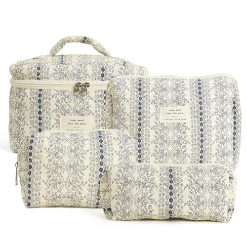 AZURAOKEY Reise-Make-up-Tasche for Damen, gesteppt, Kulturbeutel, 4 Stück, Hautpflegetasche, Make-up-Organizer, Reise-Einkaufstasche von AZURAOKEY
