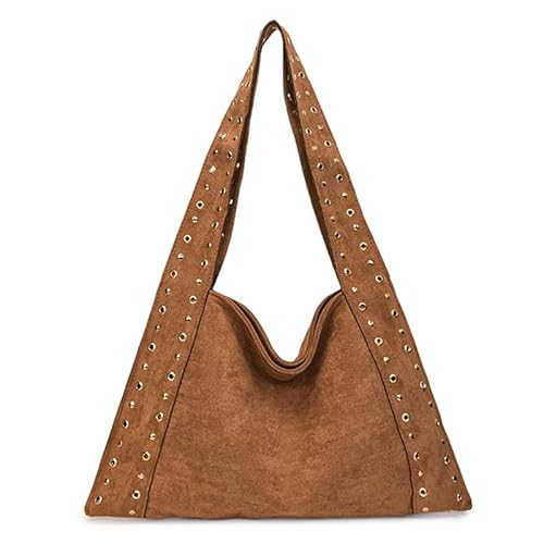 AZURAOKEY Retro Wildleder Nietenhandtasche große Tasche Handtasche Umhängetasche for Frauen (hellbraun) von AZURAOKEY