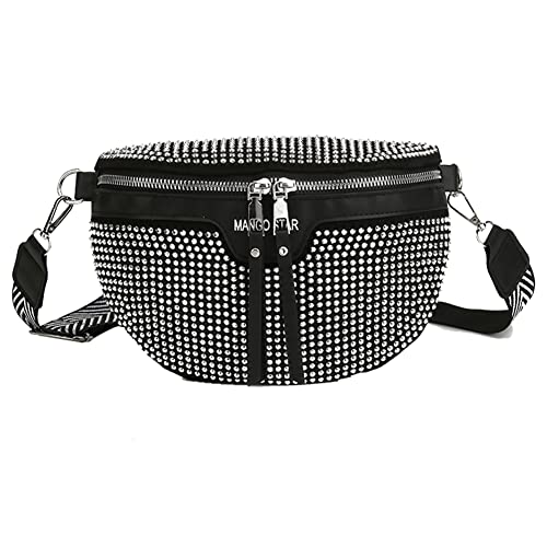 AZURAOKEY Stylisch Bauchtasche Damen Crossbody Bag Strass-Umhängetasche, Moderne Taschen mit Breitem Schultergurt, Damen Leder Brusttasche for Taschen Breit Umhängetasche von AZURAOKEY