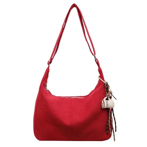 AZURAOKEY Wildleder -Umhängetasche Kausaler Crossbody Body Crescent Hobo -Tasche for Frauen Mädchen (rot) von AZURAOKEY