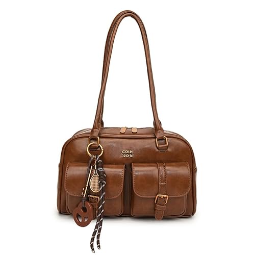AZURAOKEY Y2K Schultertaschen for Damen mit mehreren Taschen Designer-Handtasche Satchel PU-Leder Retro Boston Handtasche mit Anhänger von AZURAOKEY