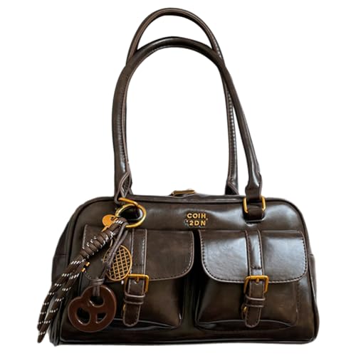 AZURAOKEY Y2K Schultertaschen for Damen mit mehreren Taschen Designer-Handtasche Satchel PU-Leder Retro Boston Handtasche mit Anhänger von AZURAOKEY