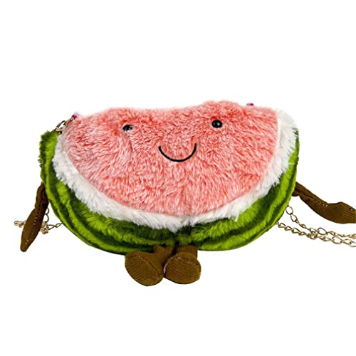 Cartoon Obst Plüsch Crossbody Tasche Wassermelone Form Herbst und Winter Plüsch Tasche Obst Druck Münze Geldbörse Frauen Mini Karte Tasche Schlüsseletui Kopfhörer Aufbewahrungstasche Mädchen Cartoon von AZURAOKEY