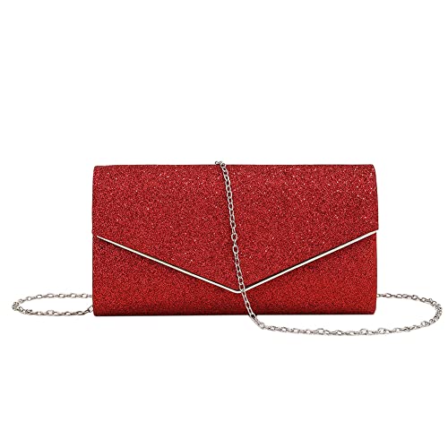 Damen Abendtasche Pailletten Clutch Party Hochzeit Bling Kette Crossbody Handtaschen, rot, 23CM*20CM*7CM von AZURAOKEY