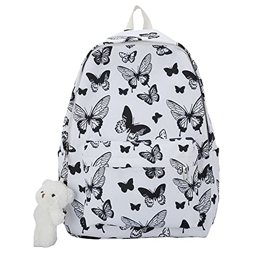 Graffiti-Rucksack mit Schmetterlings-Druck, for Damen, großer Handtaschen, Bären-Anhänger, D von AZURAOKEY