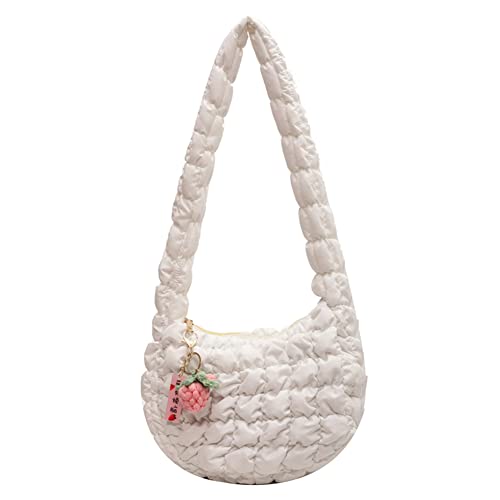 Karierte gesteppte Shopper-Geldbörse for Damen, Hobo-Taschen, gerüschte Umhängetasche, solide Handtasche, Einkaufstasche, Umhängetasche von AZURAOKEY