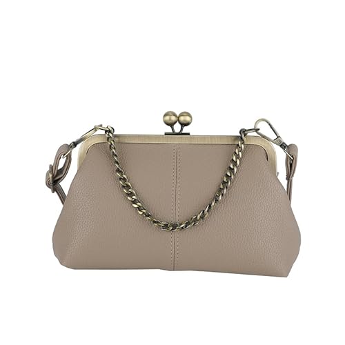 Vintage Kiss Lock Umhängetasche PU Crossbody Bag Tote Handtasche for Frauen (Khaki) von AZURAOKEY