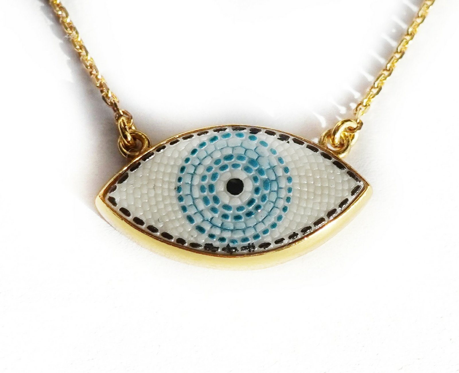 Evil Eye Mikromosaik Anhänger in Massivem 14K Gold von AZUREbyKYPARISSOS