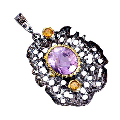 AZURFA Amethyst & Citrin 925 Silber Anhänger | Lila und Goldene Halskette (43 x 27 x 6 mm, 7 g), handgefertigtes Geschenk für stilvolle Looks, 43, Edelstein Sterling Silber, Amethyst Citrin von AZURFA