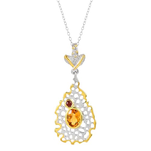 AZURFA Anhänger aus 925er Sterlingsilber mit Citrin und Granat, feiner Schmuck für Damen, mit einer schönen Kombination, elegant für den täglichen Gebrauch, tolles Geschenk für sie zu besonderen AZURFA Anhänger aus 925er Sterlingsilber mit Citrin und Granat, feiner Schmuck für Damen, mit einer schönen Kombination, elegant für den täglichen Gebrauch, tolles Geschenk für sie zu besonderen von AZURFA