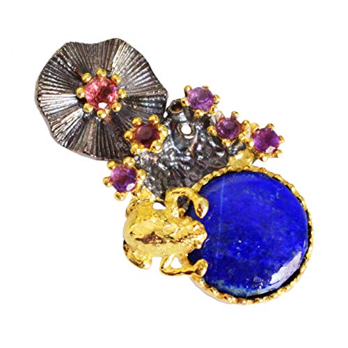 AZURFA Anhänger aus 925er Sterlingsilber mit Lapislazuli und Amethyst, kräftige Farbpaarung in einer handgefertigten Halskette für Frauen, die künstlerischen Stil lieben (26 x 15 x 4 mm, 3,9 g), 26 von AZURFA