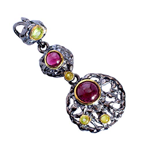 AZURFA Anhänger aus 925er Sterlingsilber mit Rubin und Amethyst, handgefertigt, mit königlichen Farbtönen (41 x 20 x 5 mm, 6,1 g),Frauen, 37, Edelstein Sterling Silber, Granat von AZURFA