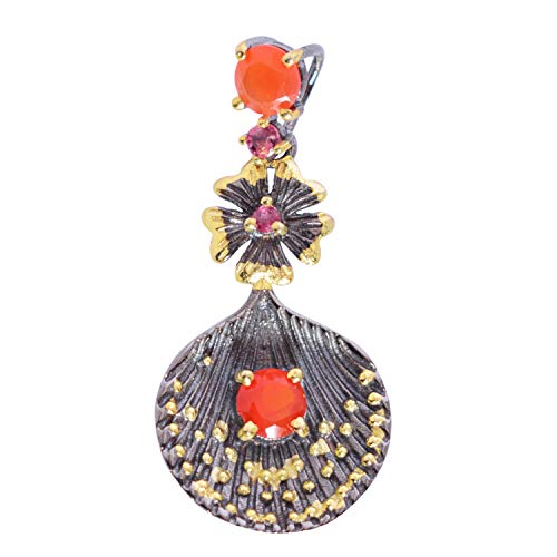 AZURFA Anhänger aus 925er-Sterlingsilber mit Rubin und Granat, tiefrotes Duo in handgefertigter Halskette (42 x 16 x 6,5 mm, 6 g), zeitloser Geschenkschmuck, 46, Edelstein Sterling Silber, Karneol von AZURFA